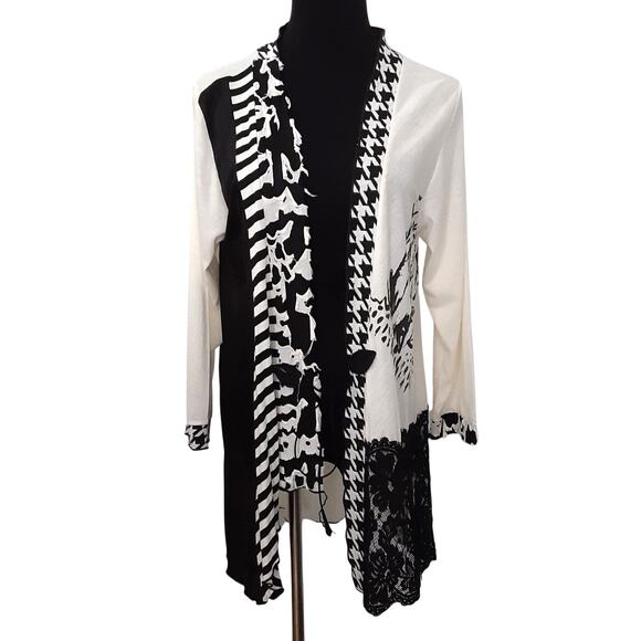 Vintage Lee Anderson Contrast Duster Cardigan Bell Sleeve Wrap Kimono Caftan S - Picture 1 of 15